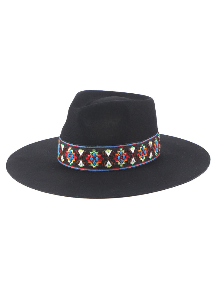 Tribal Grosgrain band Wool Fedora Hat | Unna