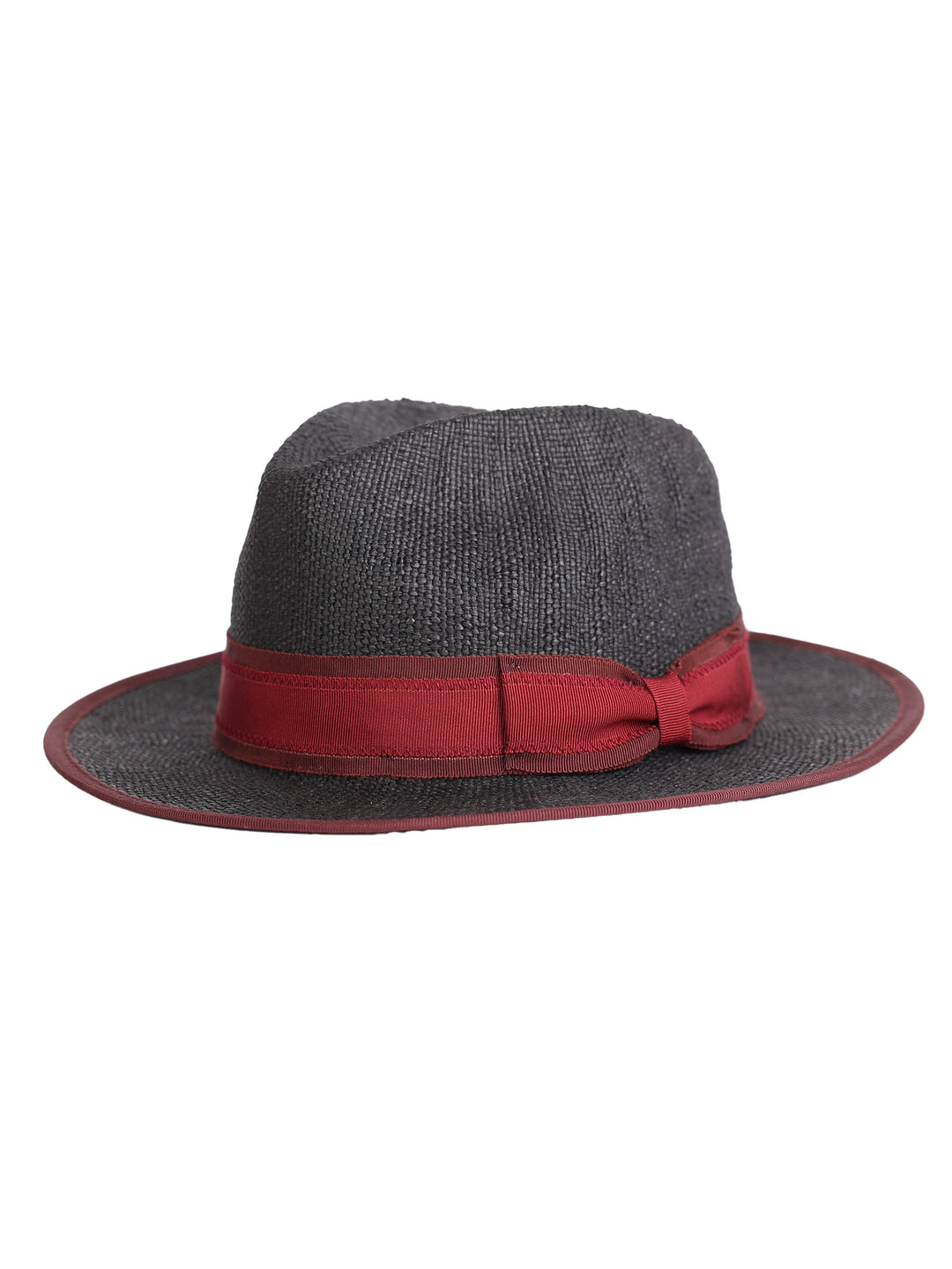 Black Fedora Hat |  luxurious maroon ribbon Straw Hat