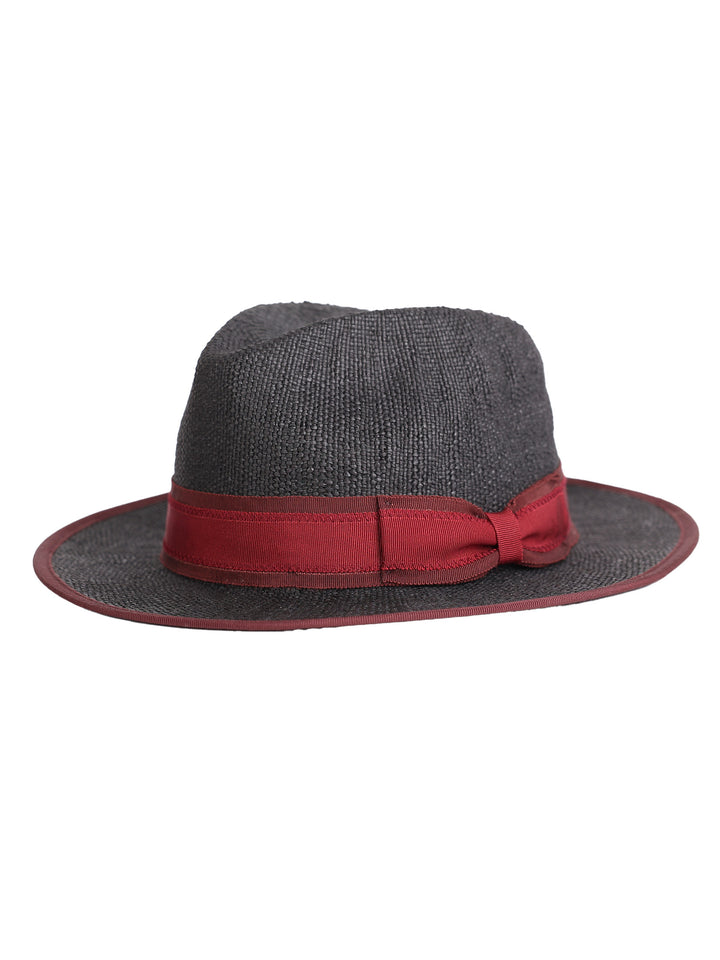 Black Fedora Hat |  luxurious maroon ribbon Straw Hat