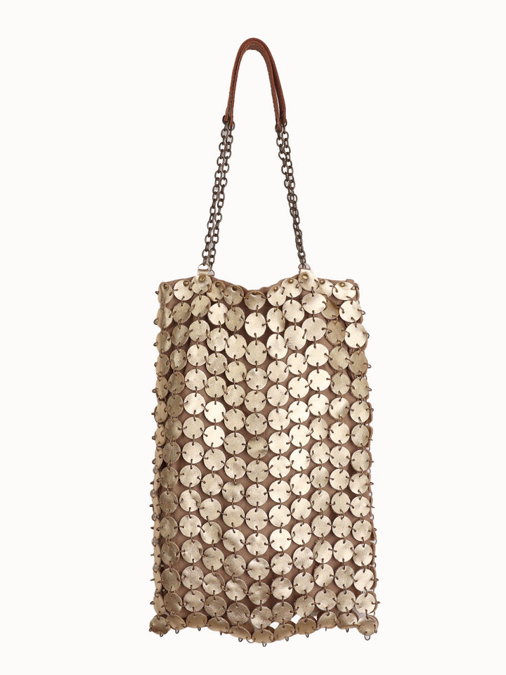 70's dot leather bag | Metallic leather| Brass