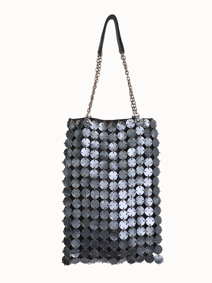 70's dot leather bag | Metallic leather| Brass