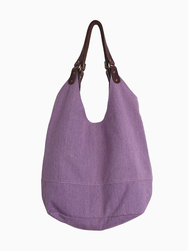 Over size double canvas tote bag with lather handles