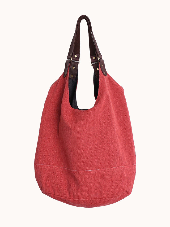 Mam | Over size double canvas tote bag with lather handles