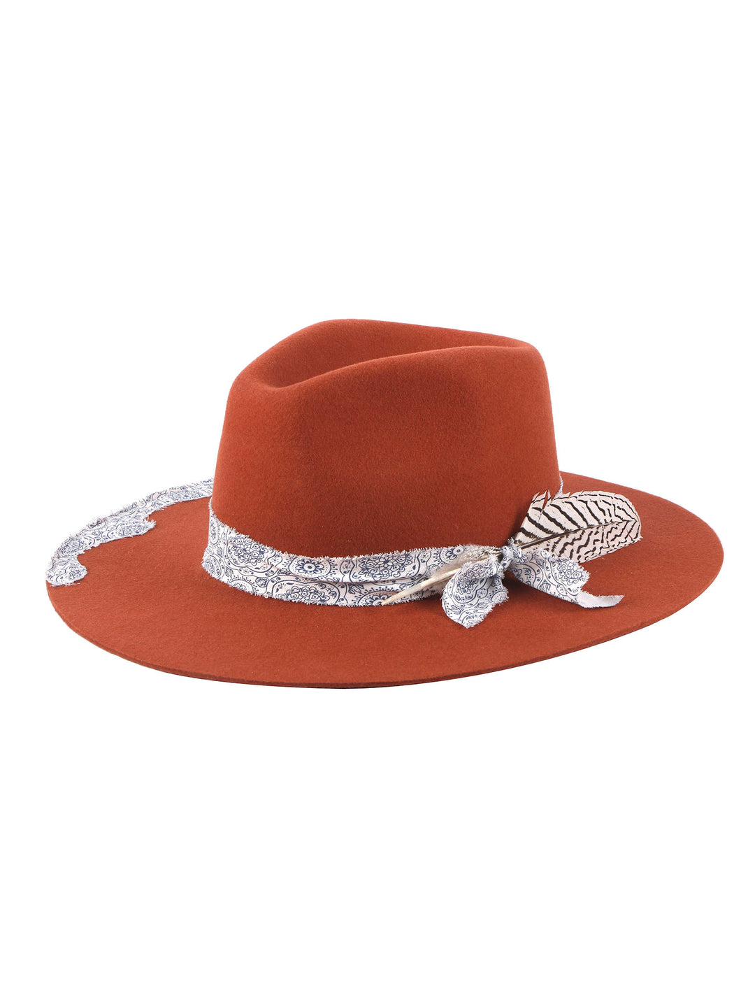 Cassel – Rust Wool Fedora Hat with Feather & Scarf Band