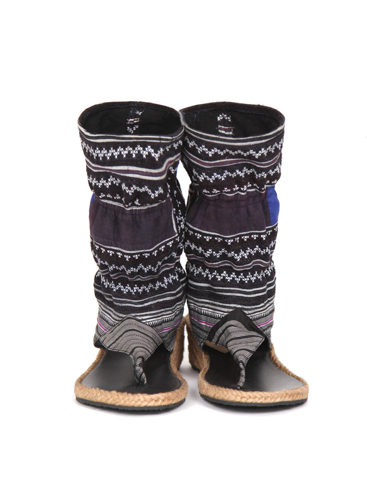Vintage Hmong Tribal Print Wedge Bootie Sandal