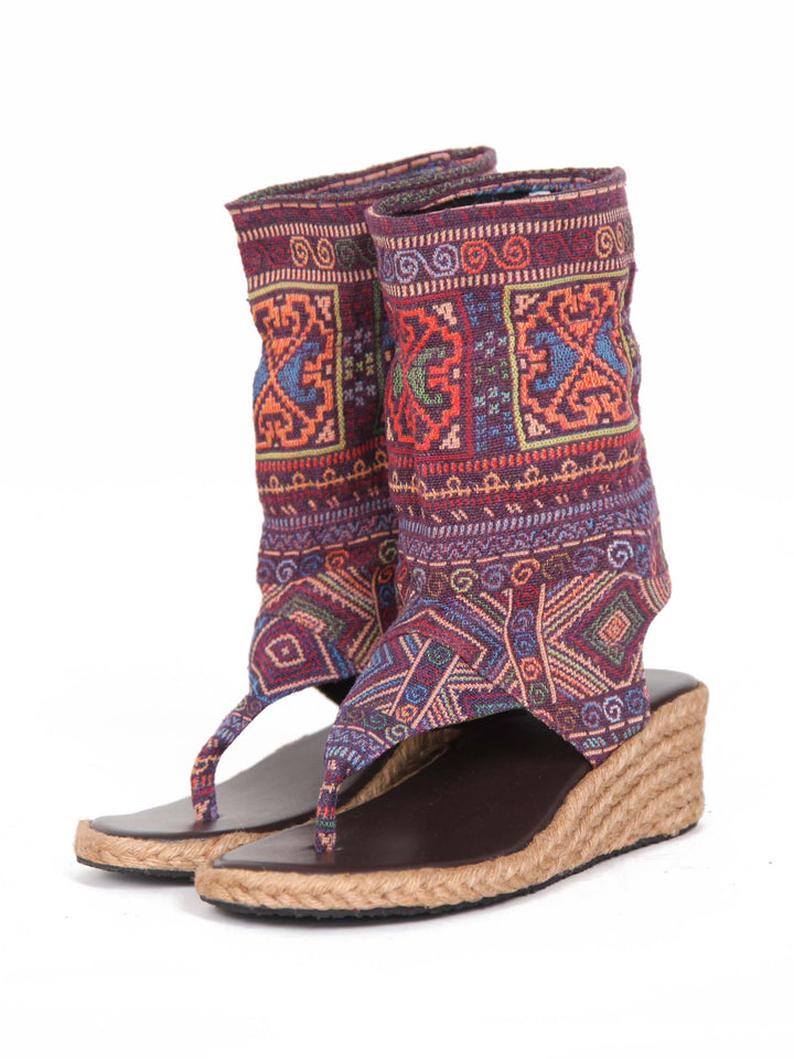 Wedge boho bootie sandals | Purple