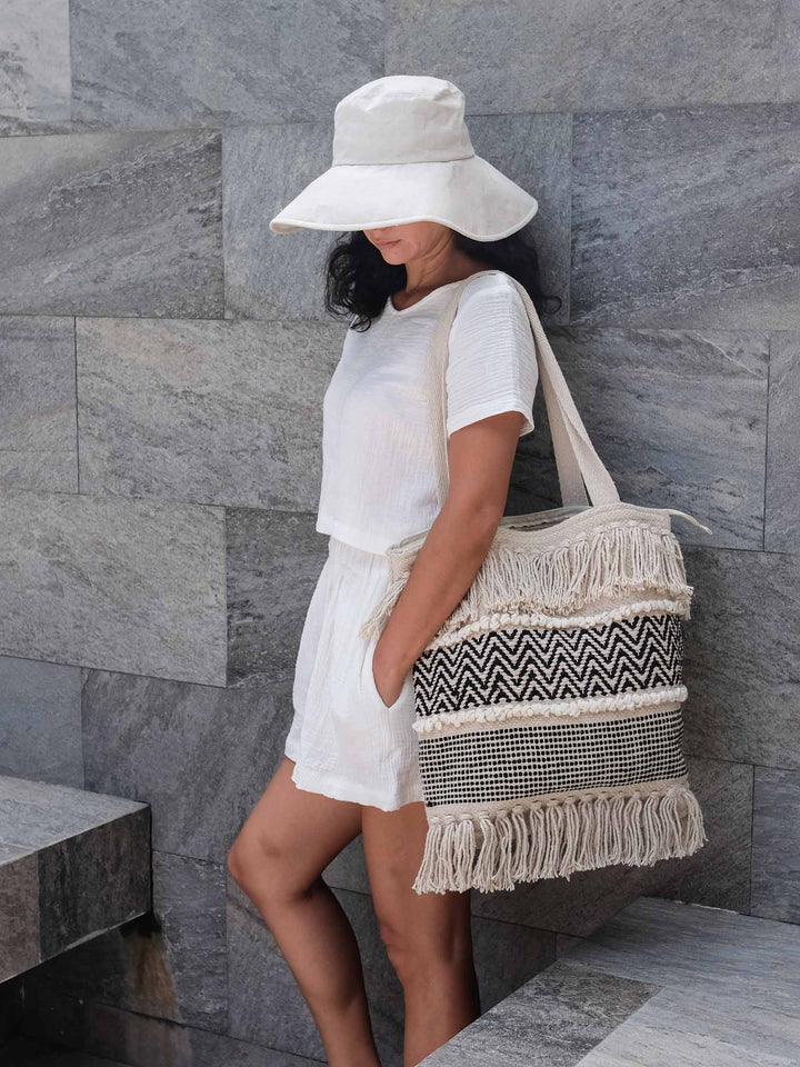 Yu | Boho macrame canvas Oversized Bag