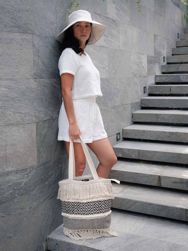 Yu | Boho macrame canvas Oversized Bag