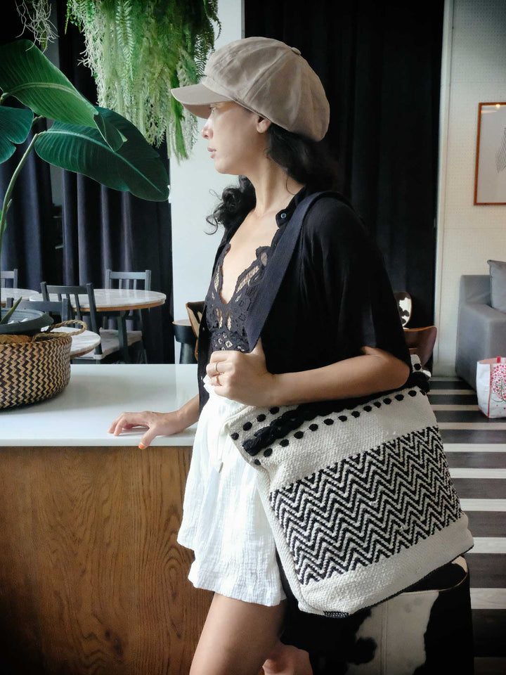 Yu | Boho macrame canvas Oversized Bag