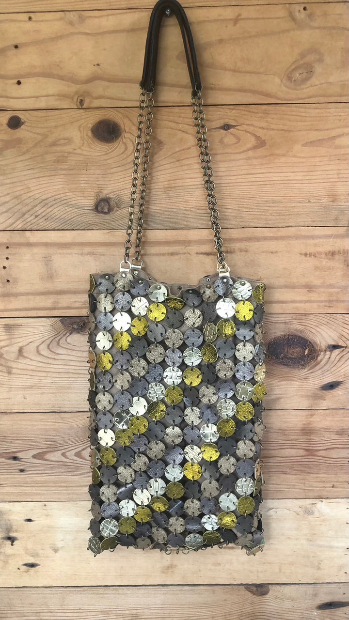 70's dot leather bag | Mix and much leather | Brass & Nickel