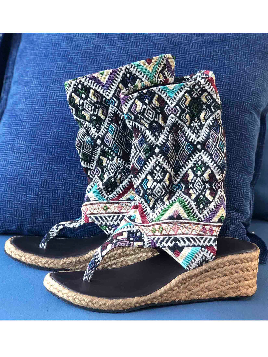 Wedge boho bootie sandals | Blue