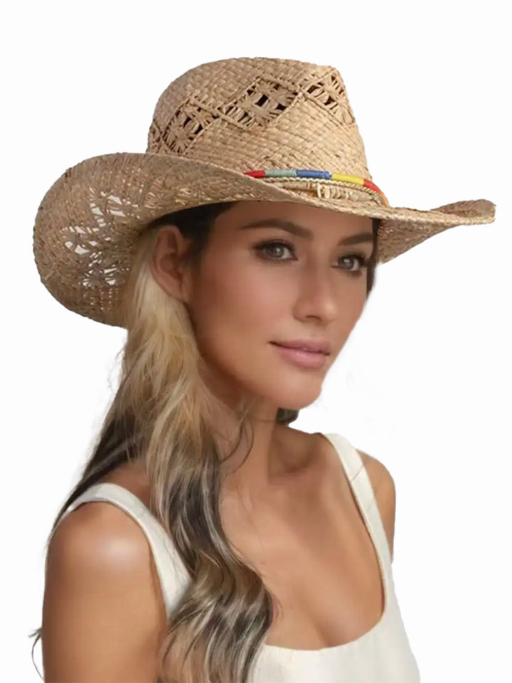 Eco Raffia Cowboy Hat – Natural Boho Style with Beaded Band