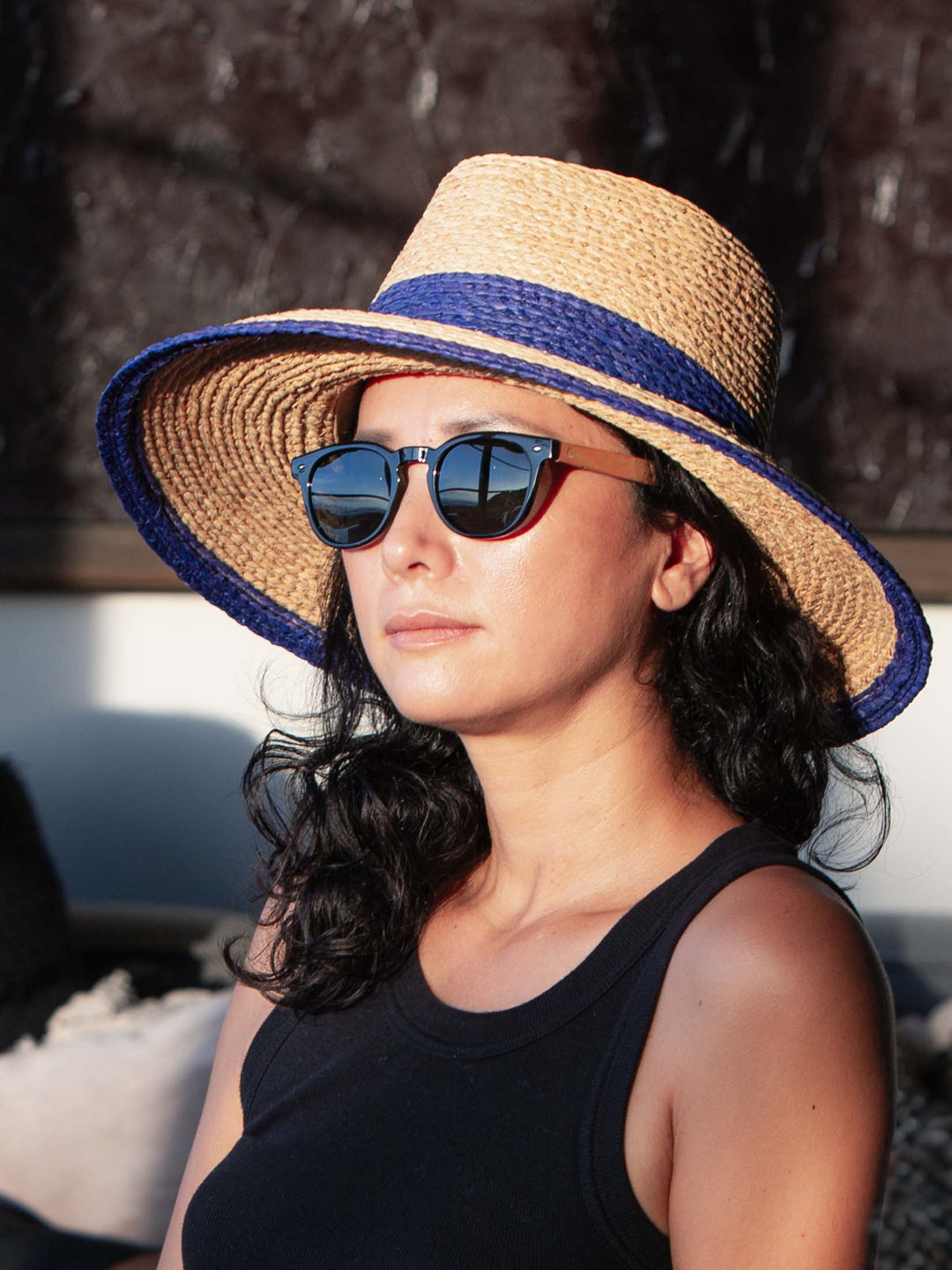 Natural Blue Raffia Hat | Wide Brim Straw Hat