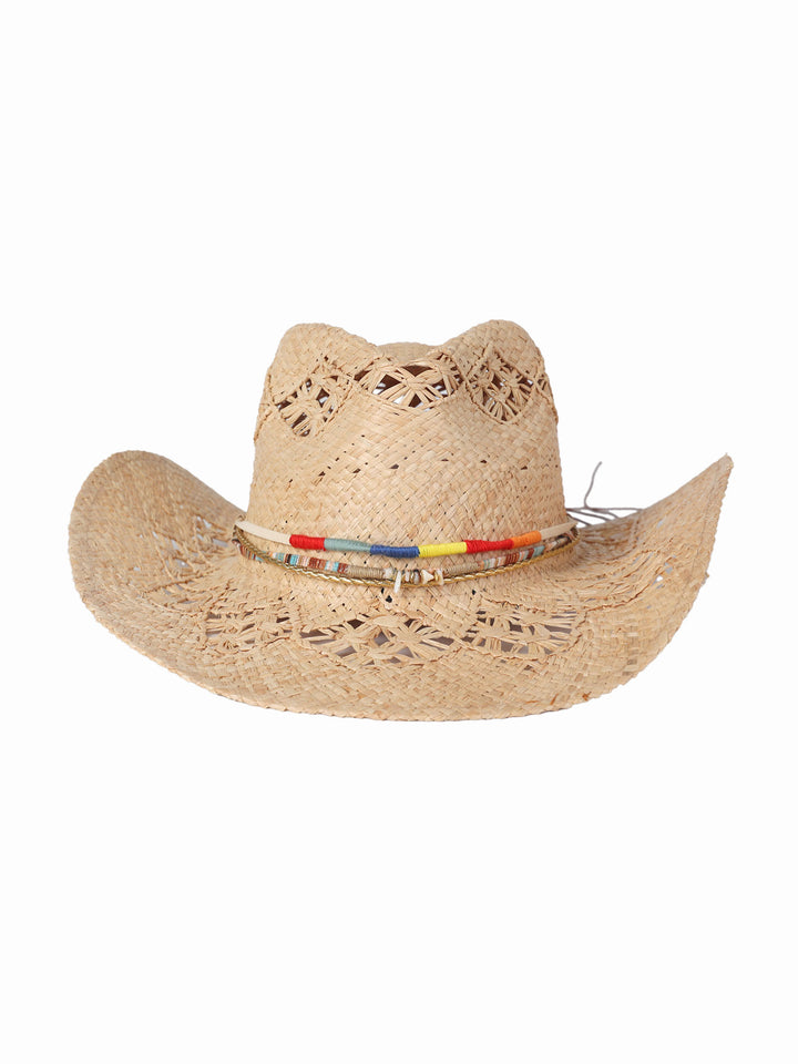 Eco Raffia Cowboy Hat – Natural Boho Style with Beaded Band