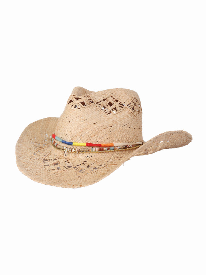 Eco Raffia Cowboy Hat – Natural Boho Style with Beaded Band