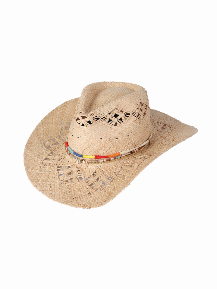Eco Raffia Cowboy Hat – Natural Boho Style with Beaded Band