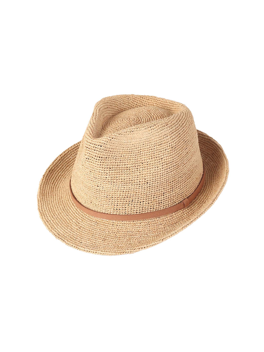 Hand-Crocheted Raffia Trilby Hat – Vegan Leather Trim | Unisex Summer Style