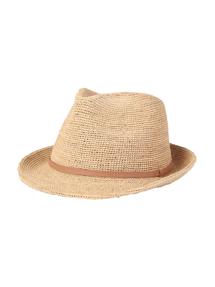 Hand-Crocheted Raffia Trilby Hat – Vegan Leather Trim | Unisex Summer Style