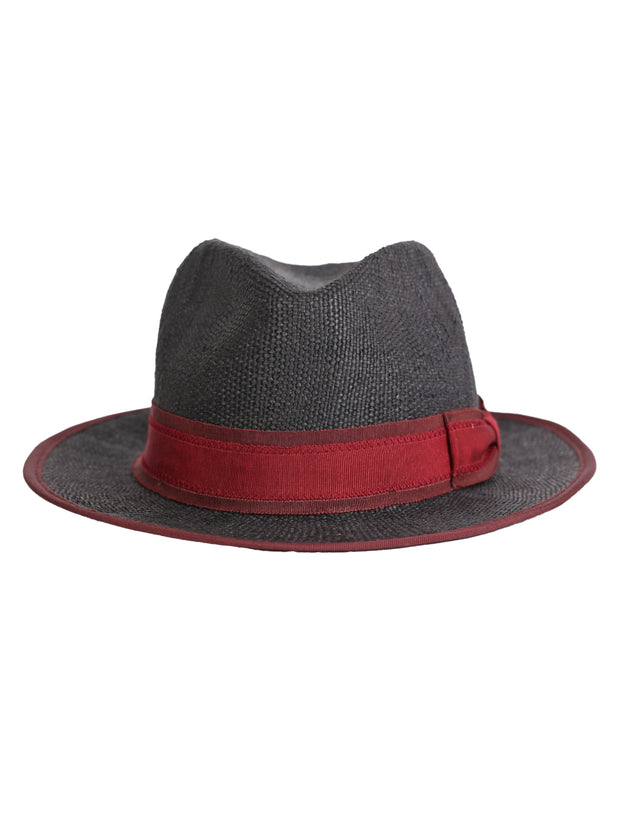 Black Fedora Hat |  luxurious maroon ribbon Straw Hat