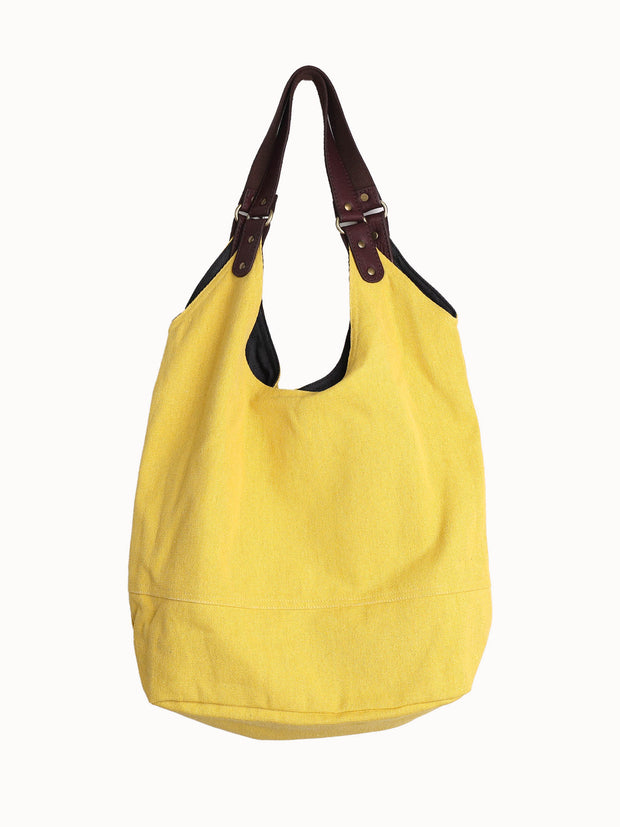Over size double canvas tote bag with lather handles