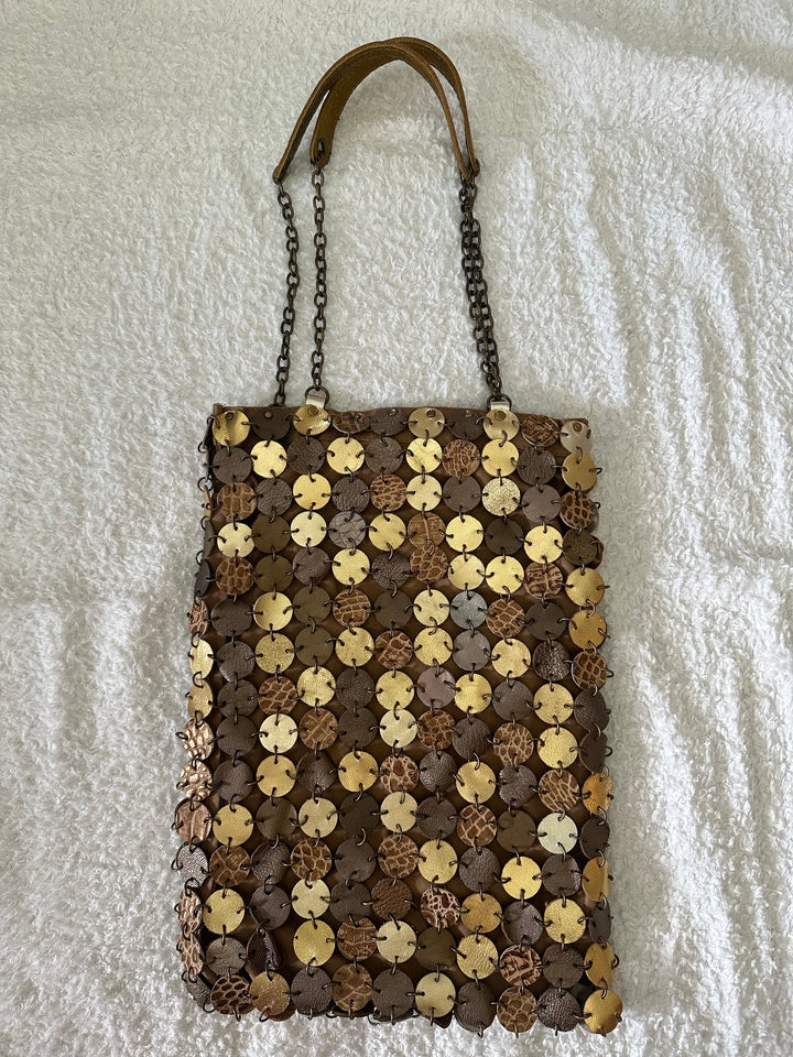 70's dot leather bag | Mix and much leather | Brass & Nickel