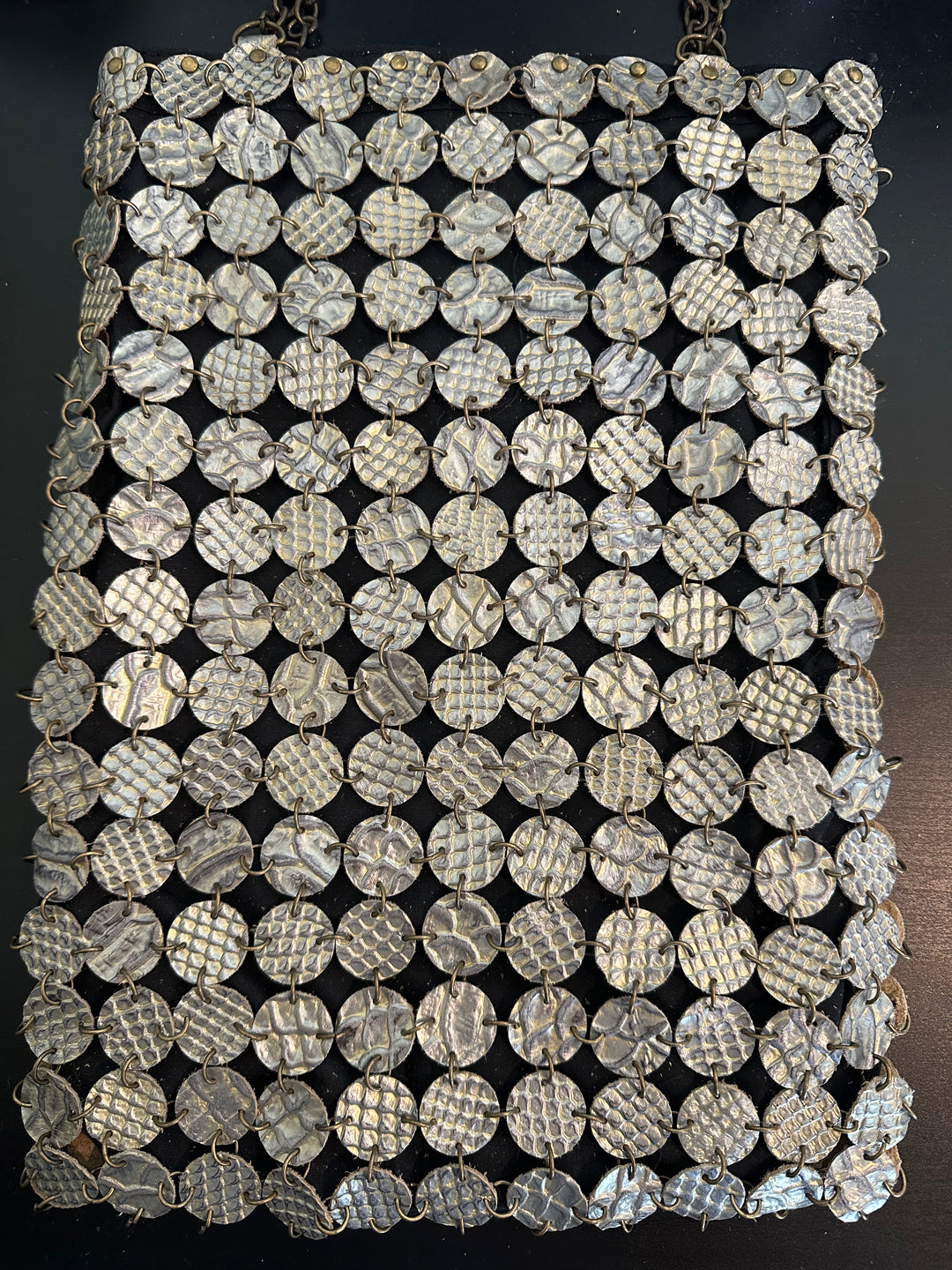 70's dot leather bag | Metallic leather| Brass