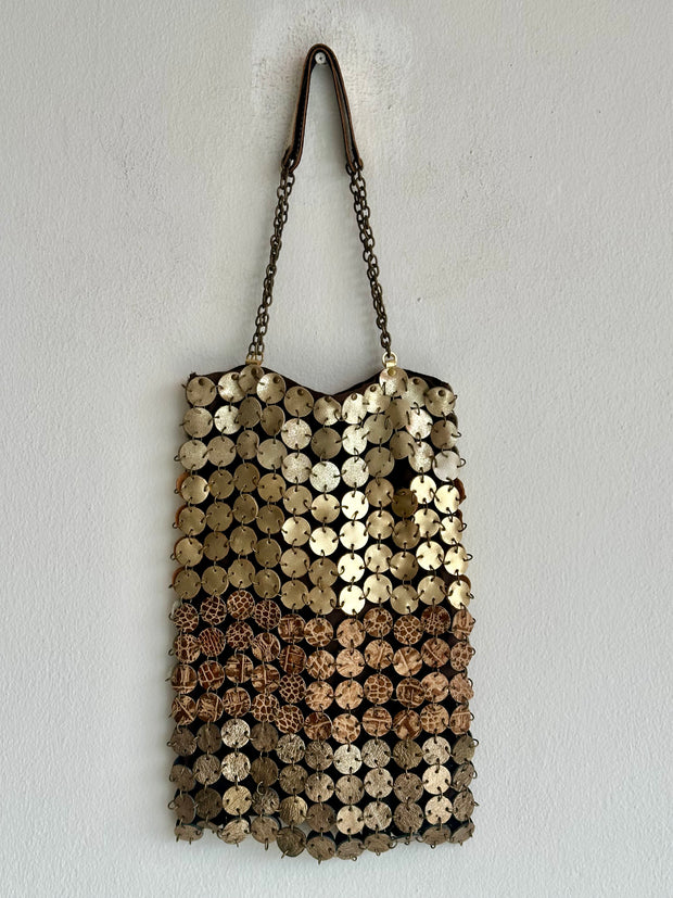 70's dot leather bag | Mix and much leather | Brass & Nickel