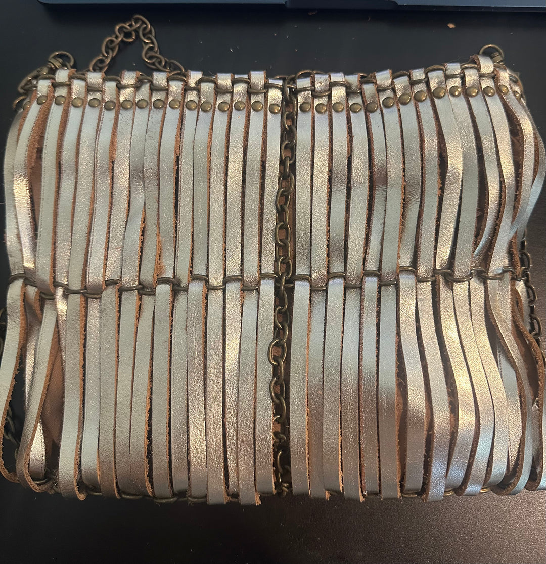 Sleeky funky shoulder & Clutch bag | Metallic | Brass