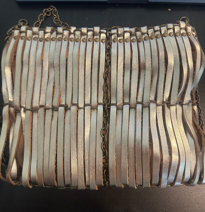 Sleeky funky shoulder & Clutch bag | Metallic | Brass