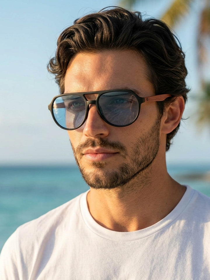 Qujami Aero Bridge Sunglasses – Matte Black x Rosewood Polarized Series