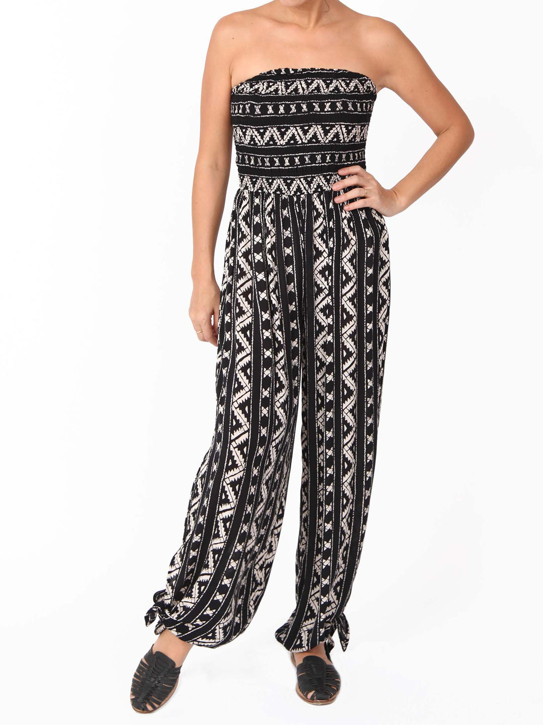 Halona Strapless Smocked Printed Tube Jumpsuits