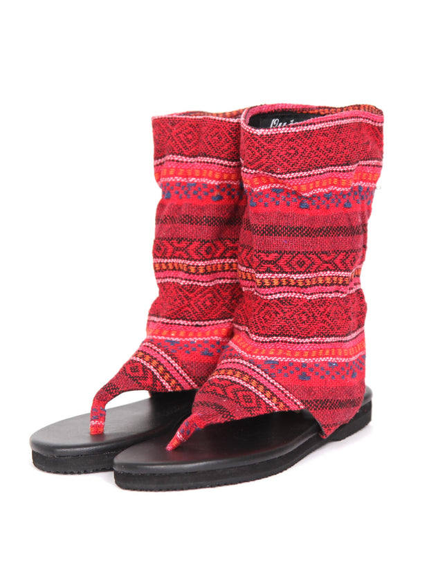 Flat boho bootie sandals | Red ruby