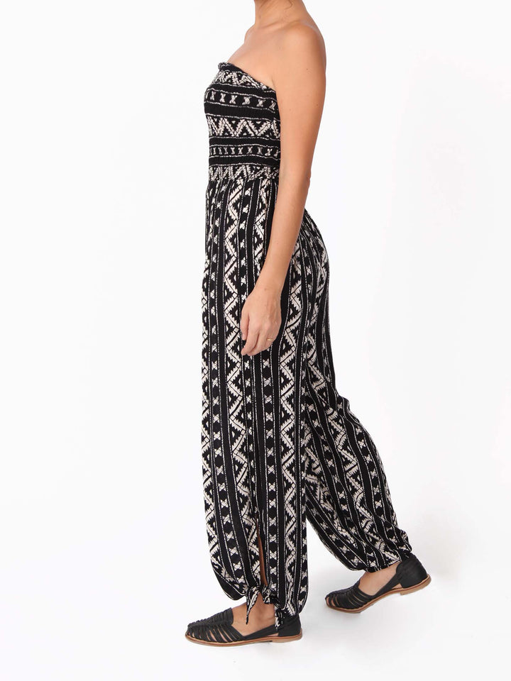 Halona Strapless Smocked Printed Tube Jumpsuits