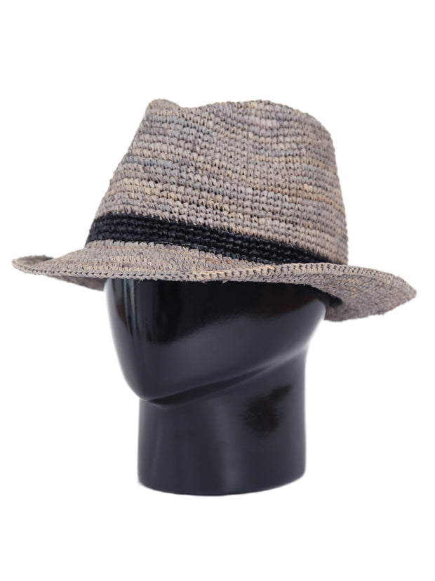 Gray Raffia Fedora Hat