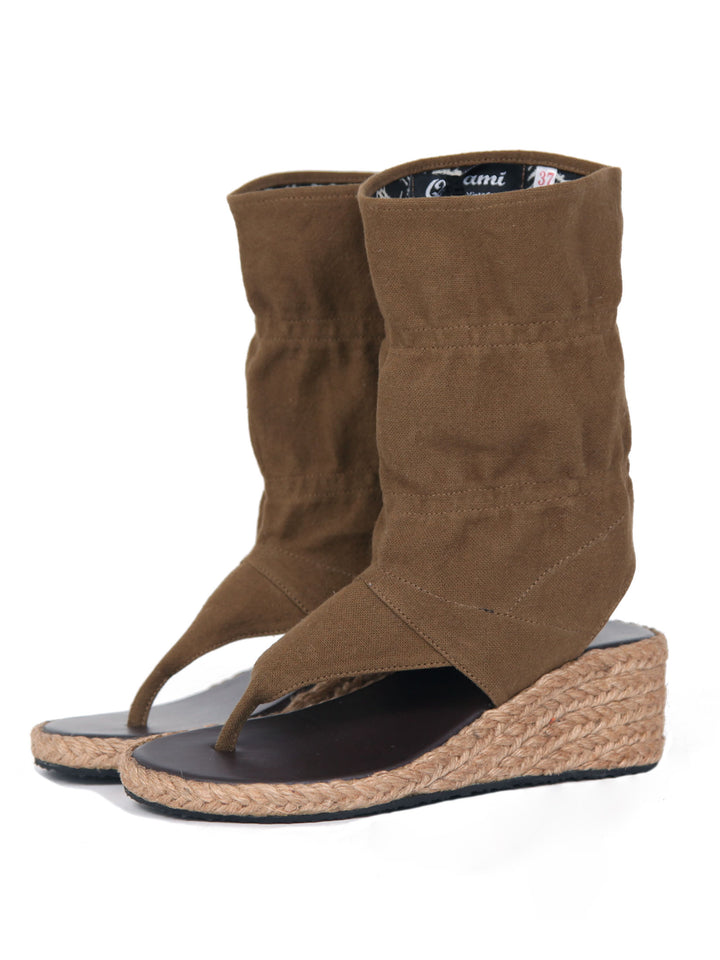 Wedge bootie sandals | Dark Khaki