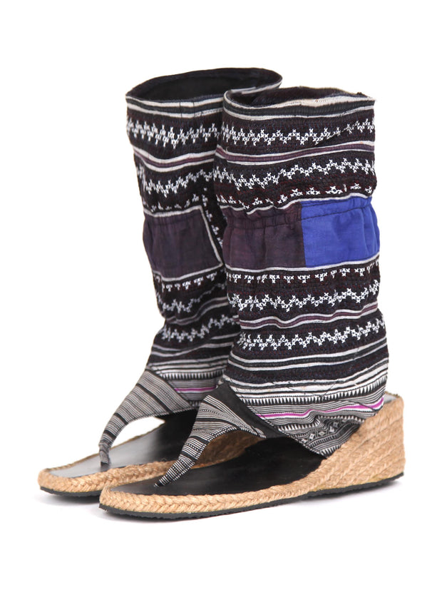Vintage Hmong Tribal Print Wedge Bootie Sandal