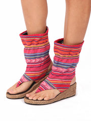 Wedge boho bootie sandals | Pink
