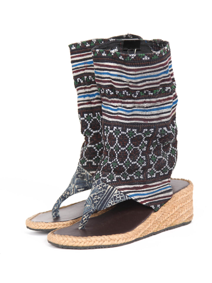 Vintage Hmong Tribal Print Wedge Bootie Sandal