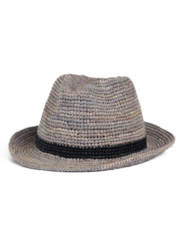 Gray Raffia Fedora Hat
