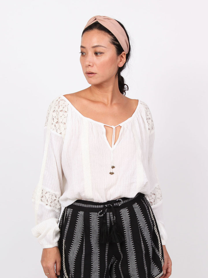 Ofra | Lace x gauze long sleeves blouse