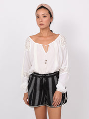 Ofra | Lace x gauze long sleeves blouse