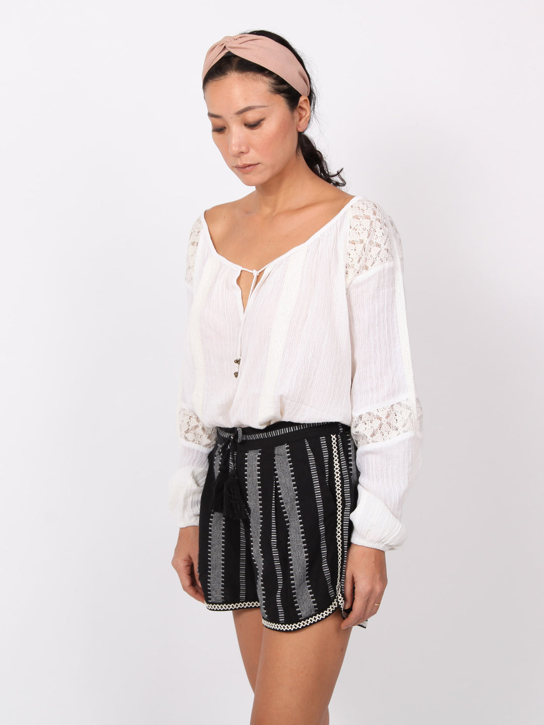 Ofra | Lace x gauze long sleeves blouse